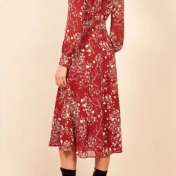Reformation red floral wrap crepe midi dress WORN ON TV NEW - Picture 12 of 16